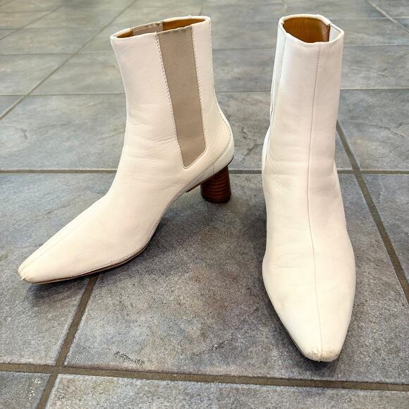 Rag & Bone Jet Boots Leather Pointed Toe Wooden Heel Chelsea Ankle Boot, White - Picture 6 of 12